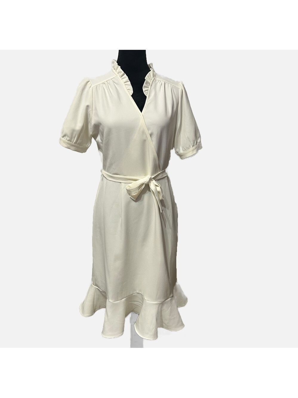 Nanette Lenore Mini Dress Short Sleeve Sz 6 White Belted Side Zip Flared Hem